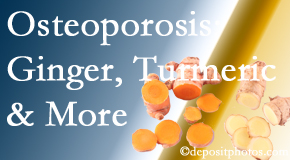 Johnson Chiropractic shares benefits of ginger, FLL and turmeric for osteoporosis care and treatment.